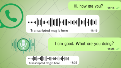 WhatsApp chat showing transcribed voice messages.