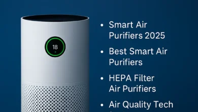 High-tech smart air purifier showcasing best smart air purifiers, HEPA filter air purifiers, and smart home air gadgets for 2025.