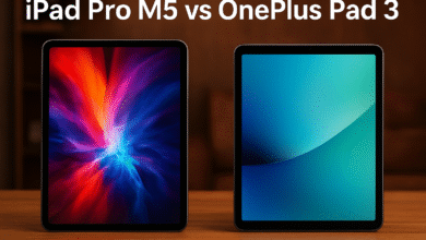 iPad Pro M5 and OnePlus Pad 3 side by side showcasing design and display comparison.