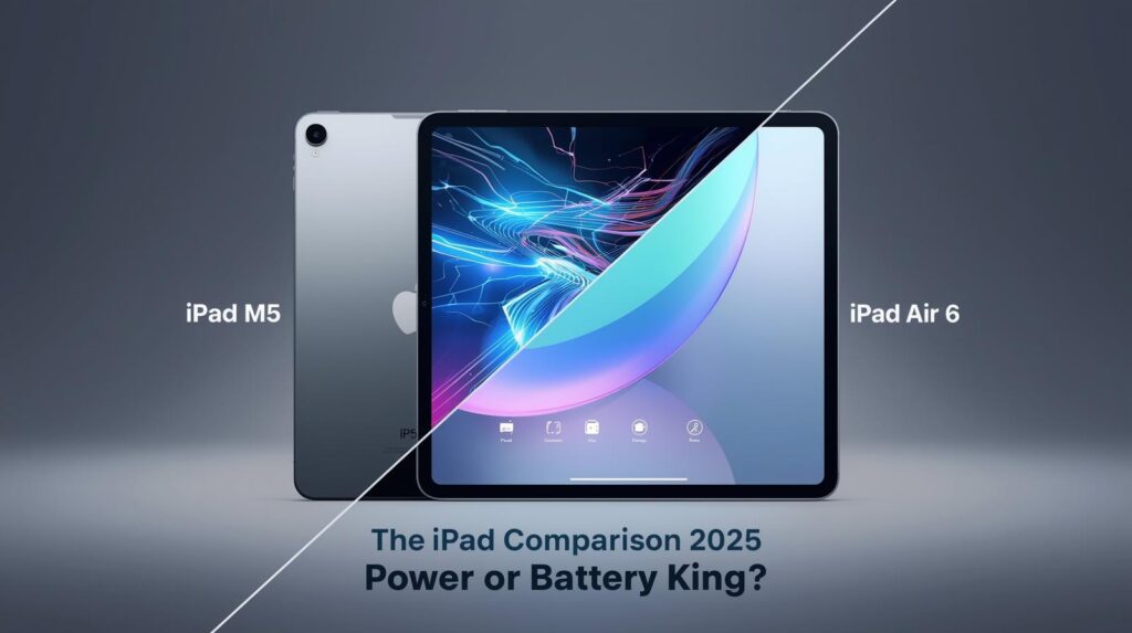 iPad Pro M5 and iPad Air 6 side-by-side comparison highlighting performance, battery life, and Apple tablet features in 2025.