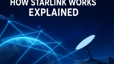 How Starlink works, using low orbit satellites, a space based broadband system, and smart Starlink dish technology for global fast internet and Beginner friendly tech tutorial.