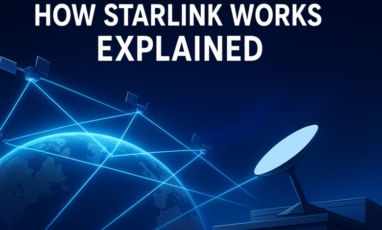 How Starlink works, using low orbit satellites, a space based broadband system, and smart Starlink dish technology for global fast internet and Beginner friendly tech tutorial.