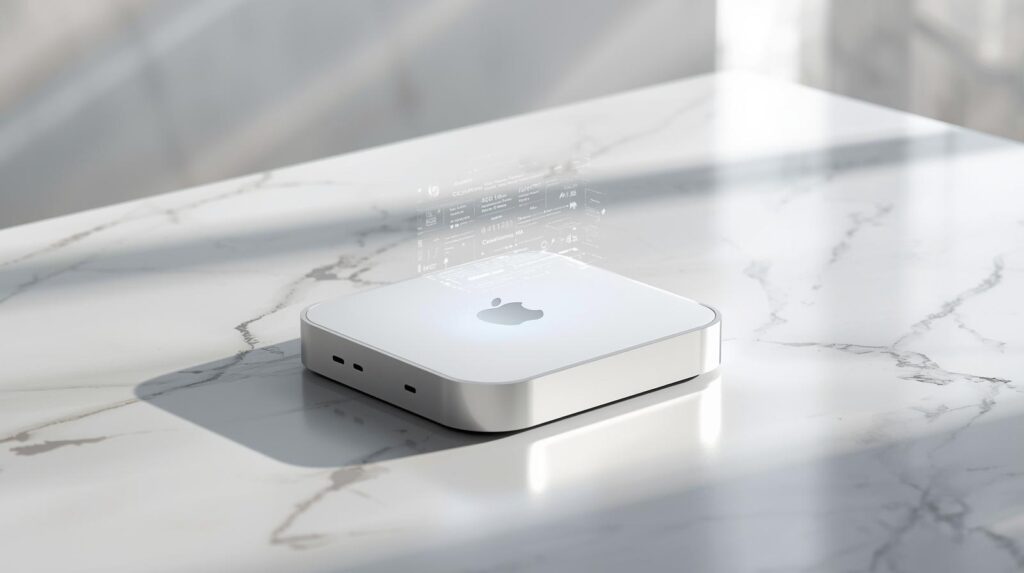 Ultra-realistic concept of a Jony Ive AI device glowing on a minimal desk surface — imagined as an elegant iPhone future rival, a sleek aluminum-finished Next-gen Apple alternative, visually teasing a premium Secret Apple challenger.