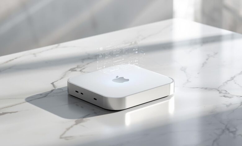 Ultra-realistic concept of a Jony Ive AI device glowing on a minimal desk surface — imagined as an elegant iPhone future rival, a sleek aluminum-finished Next-gen Apple alternative, visually teasing a premium Secret Apple challenger.