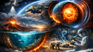 Shocking Earth Technology Discoveries showing hidden Earth secrets, planet discoveries, climate changes, natural phenomena, and modern technology exploring oceans, volcanic eruptions, tectonic shifts, and endangered wildlife.